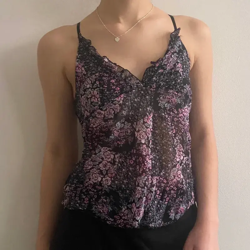 Unbranded Sheer Cami Top - XS Black Viscose Blend