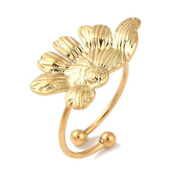 Ion Plating(IP) 304 Stainless Steel Leaf Open Cuff Rings for Women