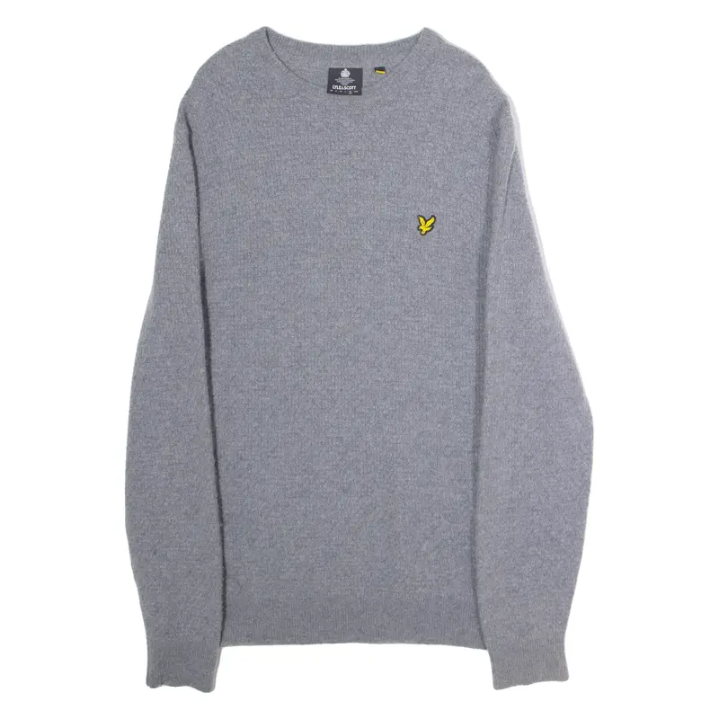 LYLE & SCOTT Mens Jumper Grey Crew Neck Waffle Knit Wool XL
