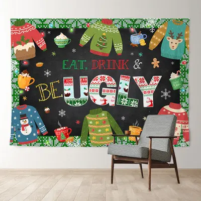 Aperturee Ugly Sweater Eat Drink Colorful Christmas Backdrop