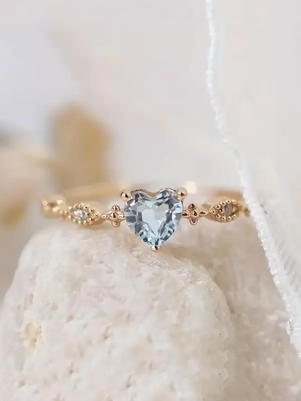 Heart Rhinestone Decor Promise Ring Perfect for Proposal, Elegant Copper Ring for Women's Gift, Girl Accessories for Wedding ...