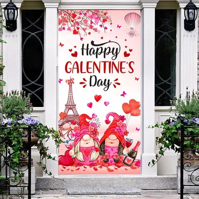 Romantic Pink Paris Happy Galentines Day Door Cover - Aperturee