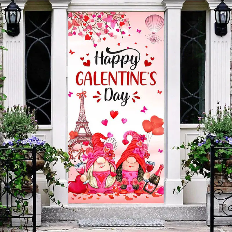 Romantic Pink Paris Happy Galentines Day Door Cover - Aperturee