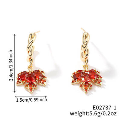 Cute Luxe Maple Leaf Sparkly Brass Stud Earrings for All Occasions