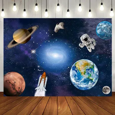 Aperturee Universe Galaxy Astronaut Birthday Party Backdrop