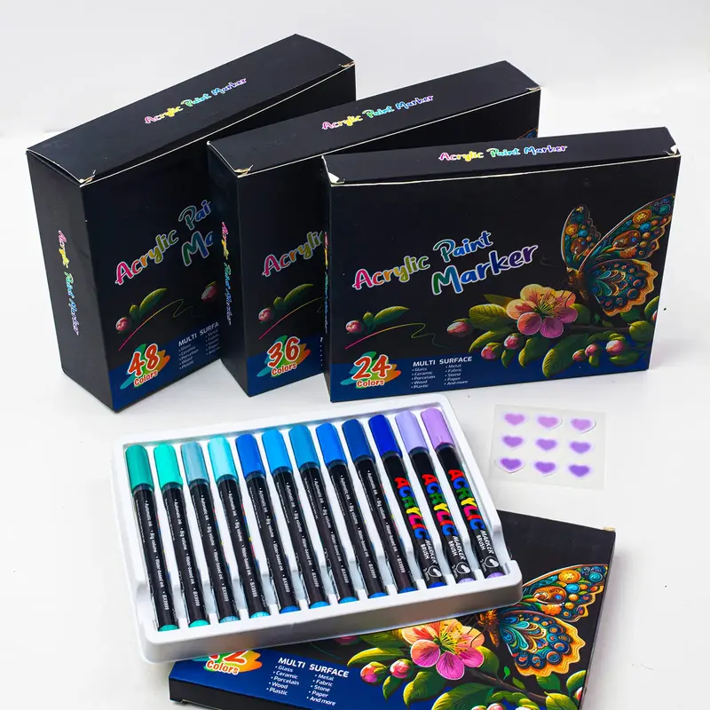 Acrylic Brush Marker Pen,1Set Waterproof Acrylic Pen with Soft Brush Nib, Art Paint Marker Pens Set for Glass Stone Wood Plas...