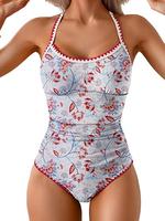 Eomenie One Piece Swimsuit Tummy Control Slimming Bathing Suit Ruched Swimwear Tie Back Shell Stitch Swim Suit For Women pool...