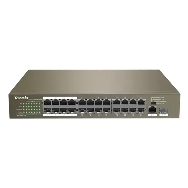 TEF1126P-24-250W Tenda 24FE+2GE/1SFP Rackmount Switch With 24-Port PoE