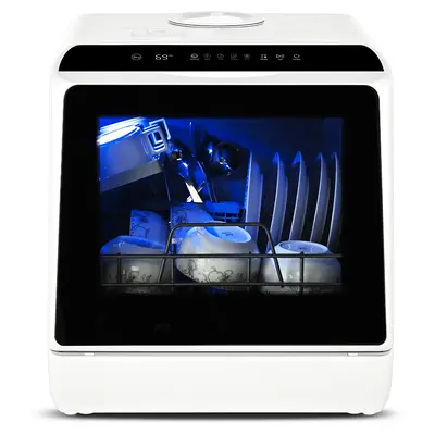 Simzlife 4 Place Setting Portable Mini Dishwasher Countertop with 5-Liter Built-in Water Tank and Air-Dry Function, 5 Washing...