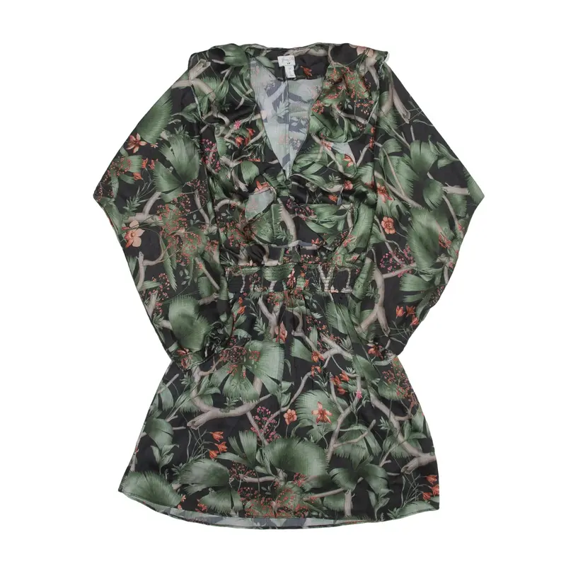 JOHANNA ORITIZ Mini Dress Green Floral Long Sleeve Short Womens UK 6