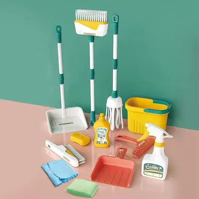 Kids Pretend Play Cleaning Tool Toy, 12pcs/set Simulation Cleaning Kit, Simulation Cleaning Tool Toys for Birthday Gift, Mont...