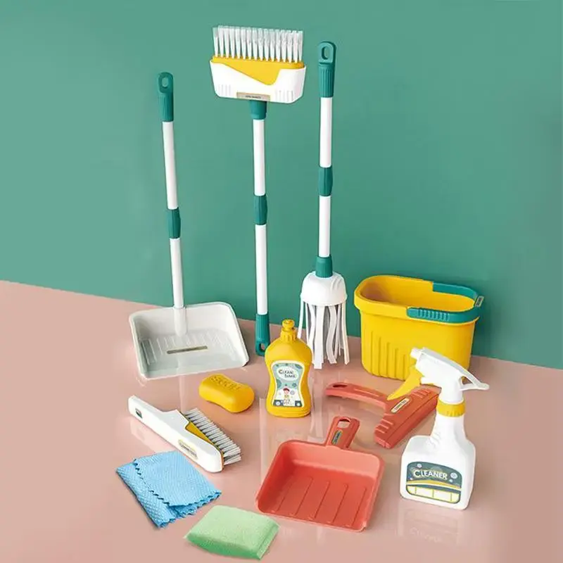 Kids Pretend Play Cleaning Tool Toy, 12pcs/set Simulation Cleaning Kit, Simulation Cleaning Tool Toys for Birthday Gift, Mont...