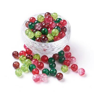 5 Colors Spray Painted & Baking Painted Crackle Glass Beads