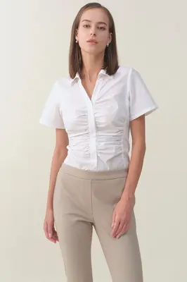 Slim Ruched Shirt - White | Size: L