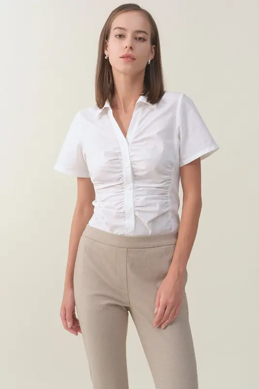 Slim Ruched Shirt - White | Size: L