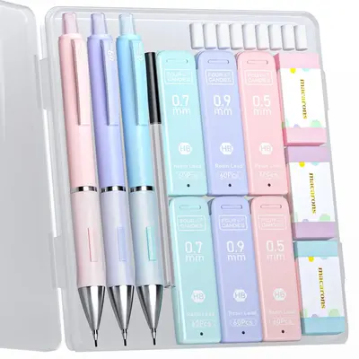 Four Candies Pastel Mechanical Pencil Set, Cute pretty Colored - 3PCS Mechanical Pencils（0.5/0.7/0.9MM） with 360PCS HB Le...