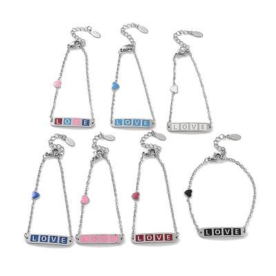 201 Stainless Steel Heart & Rectangle with Word Love Link Bracelets