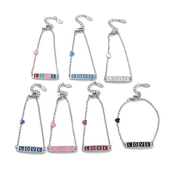 201 Stainless Steel Heart & Rectangle with Word Love Link Bracelets
