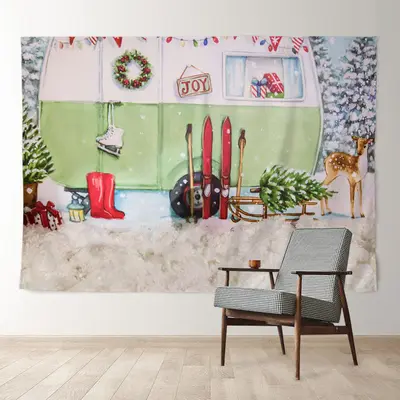 Aperturee Joy Green Truck Skate Snowy Christmas Backdrop