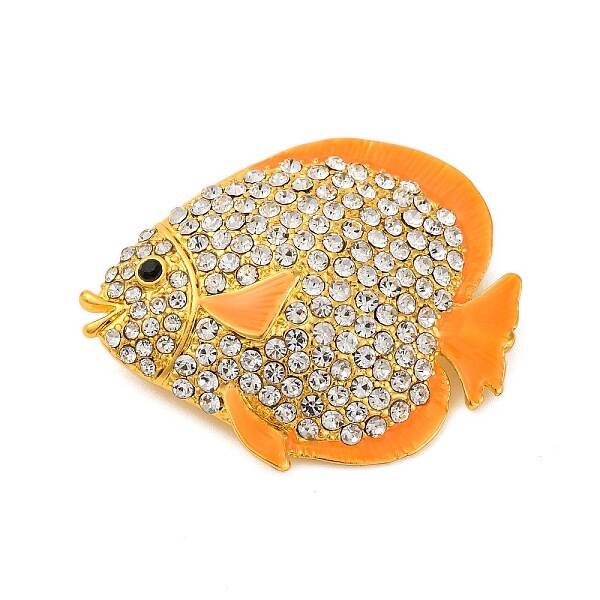 Zinc Alloy Crystal Rhinestone Resin Fish Brooch