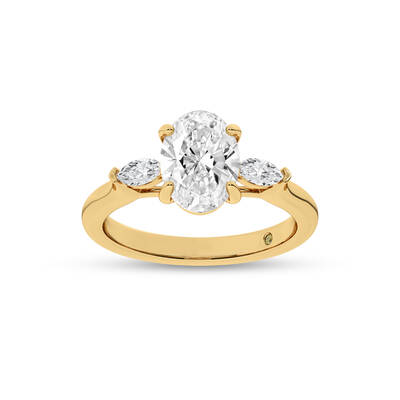 Maui Three Stone Oval Lab Grown Diamond Engagement Ring | 18K Yellow Gold 2 1/4 CT. TW.