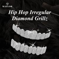 MAYLOR Hip Hop 2 pcs/set Silver Cubic Zirconia Grillz - 10 Teeth Adjustable Dental Braces, Mirror-Shine Teeth Jewelry for Rap...
