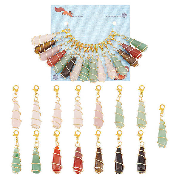 15Pcs Teardrop Mixed Natural Gemstone Charm Locking Stitch Markers