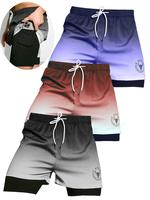 Men's Ombre & Letter Graphic Print Drawstring Waist 2 in 1 Shorts for Swinging Plate Gym, Essential Shorts, Regular Fit Casua...
