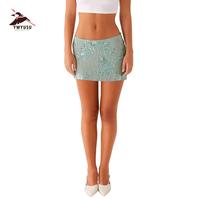 Women Sequin Short Skirt Beaded Flower Low Rise Mini Bodycon Skirt Trendy Summer Streetwear