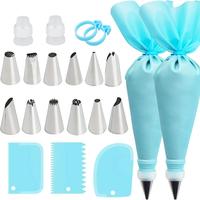 Cake Decorating Tool Set, 21pcs/set Including 2 Reusable Pastry Bags & 12 Icing Nozzles & 2 Silicone Couplers & 3 Scrapers & ...