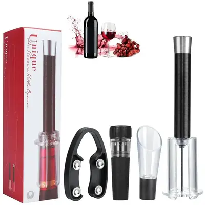 Wine Opener Set, 4 Counts/set Including Wine Opener, Wine Pourer and Foil Cutter, Portable Bottle Opener for Home Kitchen