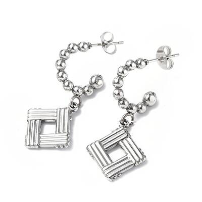 Non-Tarnish 304 Stainless Steel Rhombus Dangle Stud Earrings