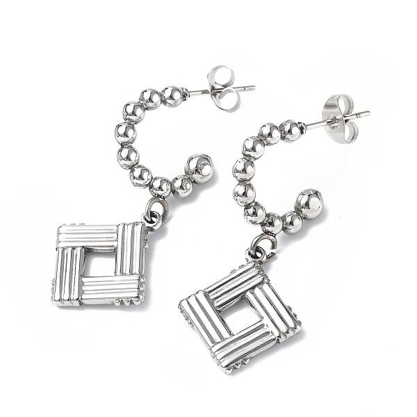 Non-Tarnish 304 Stainless Steel Rhombus Dangle Stud Earrings