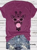 Women's Giraffe Print Round Neck Tee, Fashion Casual Bubble Gum Design Short Sleeve T-shirt for Daily Wear, Ladies Summer Clo...