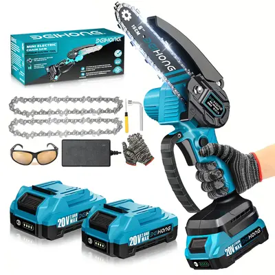 21V Mini Chainsaw, 6 Inch Portable Electric Chainsaw Cordless with 2 Batteries  Security Lock, Small Handheld Chain saw for T...