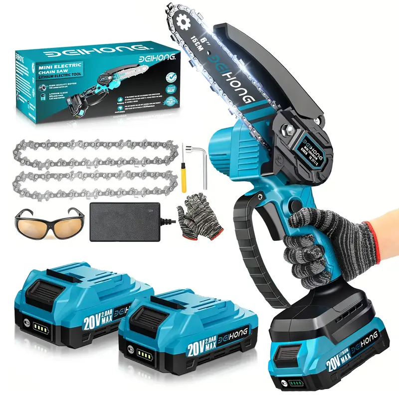 21V Mini Chainsaw, 6 Inch Portable Electric Chainsaw Cordless with 2 Batteries  Security Lock, Small Handheld Chain saw for T...