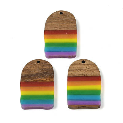 Pride Rainbow Theme Resin & Walnut Wood Pendants