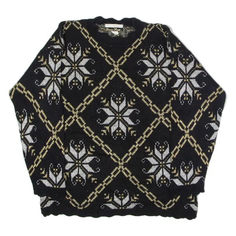 Vintage DANA SCOTT Sparkly Snowflake Womens Patterned Jumper Black Diamond 90s Tight Knit M