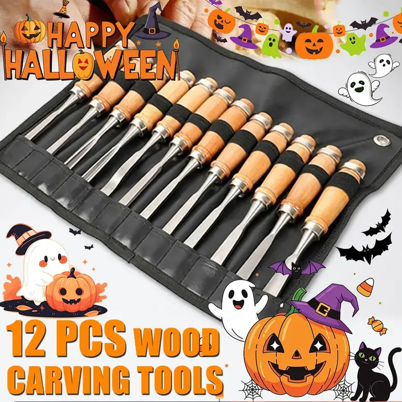 12pcs Professional Wood Carving Chisel Set, Beech Wood Handle With Comfortable Grip - Essential Detail Carving Tools For Wood...