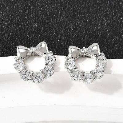 Bowknot 925 Sterling Silver Micro Pave Clear Cubic Zirconia Stud Earrings