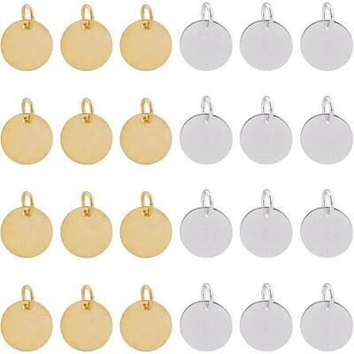 SUPERFINDINGS 100pcs Flat Round Pendents Golden & Silver Brass Stamping Blank Tag Charms for Jewelry Making 12x0.25mm