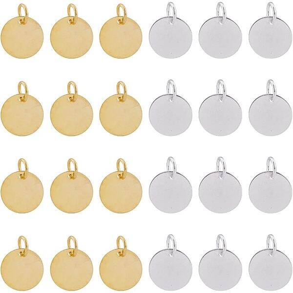 SUPERFINDINGS 100pcs Flat Round Pendents Golden & Silver Brass Stamping Blank Tag Charms for Jewelry Making 12x0.25mm