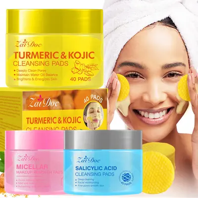 Turmeric & Kojic Cleansing Pads - 40 Pads for Deep Pore Clean, Oil Balance & Acne-Fight - Moisturizing & Brightening - Ideal ...