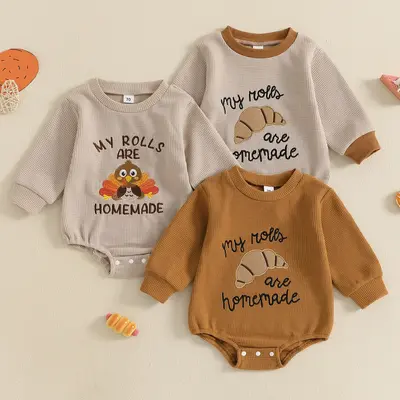 Newborn Thanksgiving Outfit Girl Boy Homemade Rolls Romper Bubble Long Sleeve Onesie Fall Thanksgiving Baby Outfits