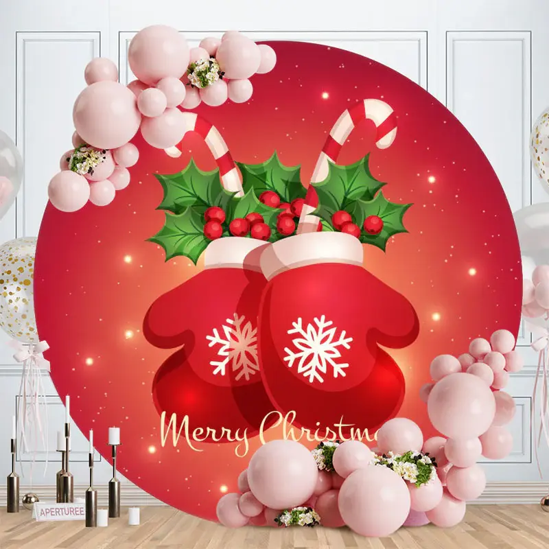 Red Gloves Circle Christmas Backdrop For Party - Aperturee