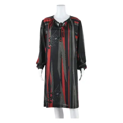 Womens Day Dress Black Striped Long Sleeve Knee Length M
