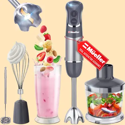 Mueller Multi Stick 800W Immersion Blender, 12 Speeds, Titanium Steel Blades, Whisk Hand Mixer, Milk Frother, Beaker and Chop...