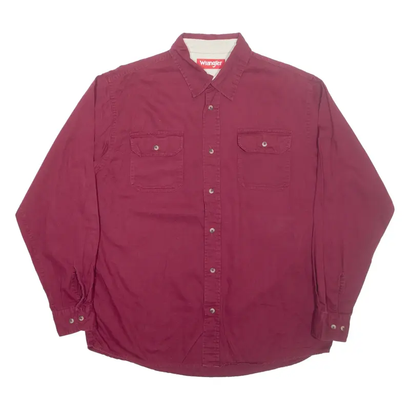 WRANGLER Mens Plain Shirt Maroon Long Sleeve L