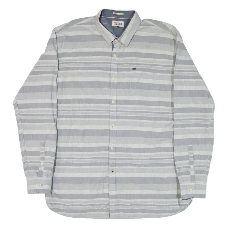 TOMMY HILFIGER Mens Shirt Grey Striped Long Sleeve 2XL