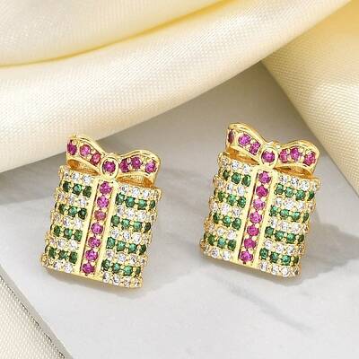 Christmas Rack Plating Brass Cubic Zirconia Stud Earrings